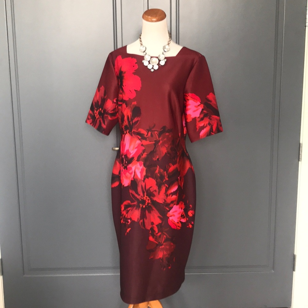 Women’s fall floral dress burgundy sz 16